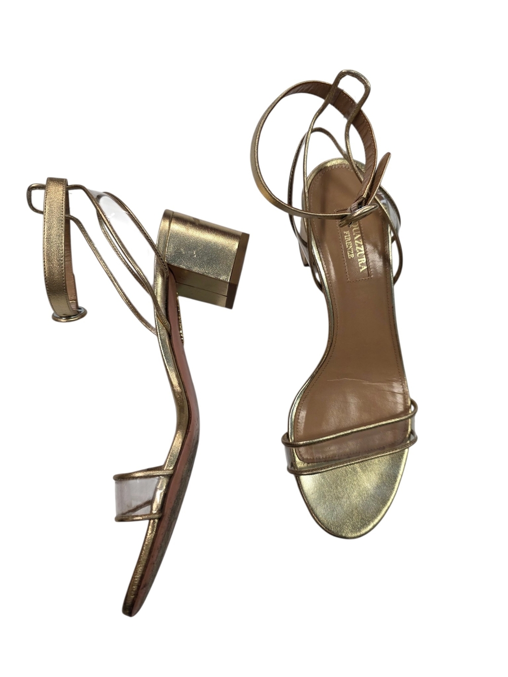 Aquazzura Minimalist Soft Gold Leather & PVC Sandal